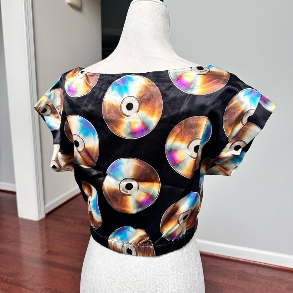 H&M x Moschino Black CD Disc Luxury Cotton Blend Crop Top - Picture 2 of 6